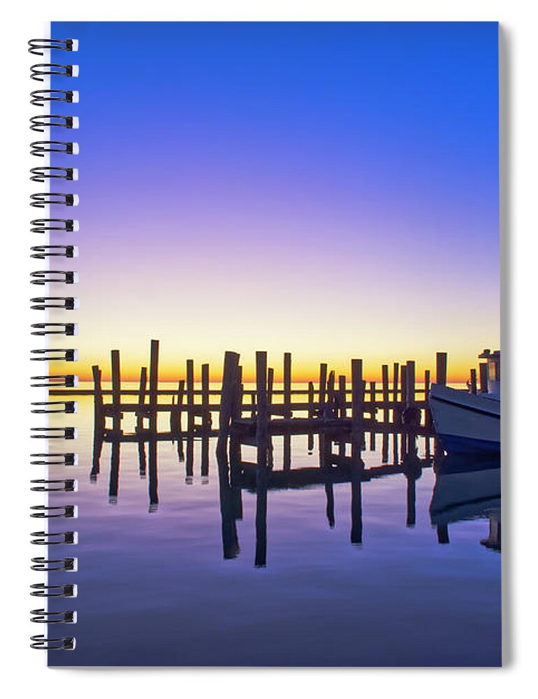 Boat Spiral Notebook featuring the photograph Oyster Boat Reflections by Ty Husak