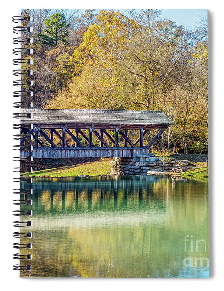 Covered Bridge Spiral Notebook featuring the photograph Ozarks Fall Rustic Covered Bridge by Jennifer White