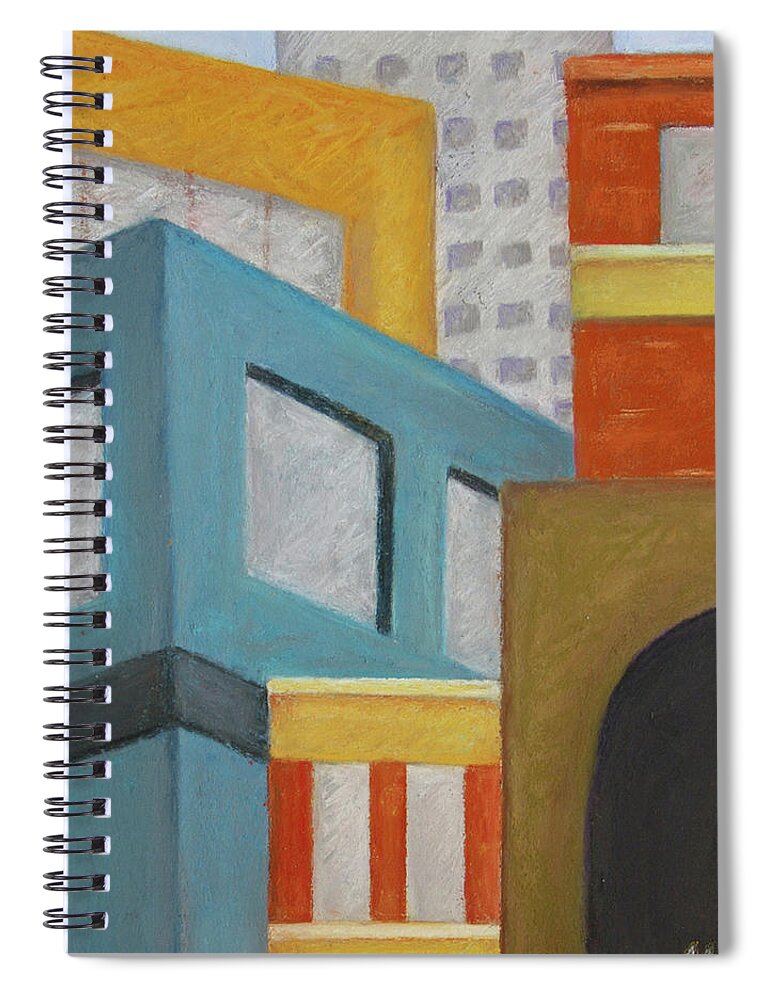 Cityscape Spiral Notebook featuring the pastel Packed In by MaryJo Clark