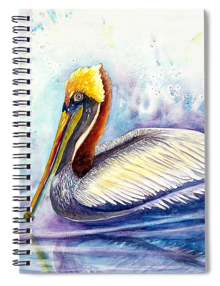 Bird Spiral Notebook featuring the painting Paddlin' Pelican by Art by Carol May