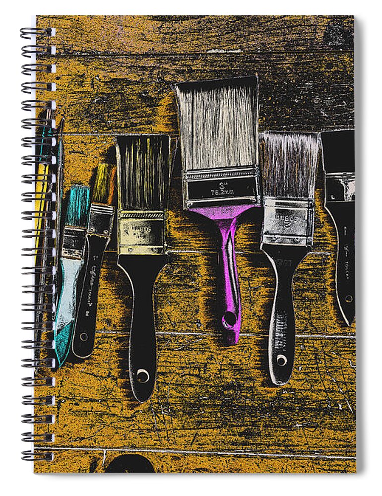 Paintbrushes Spiral Notebook featuring the mixed media Paintbrushes #2 by Kae Cheatham
