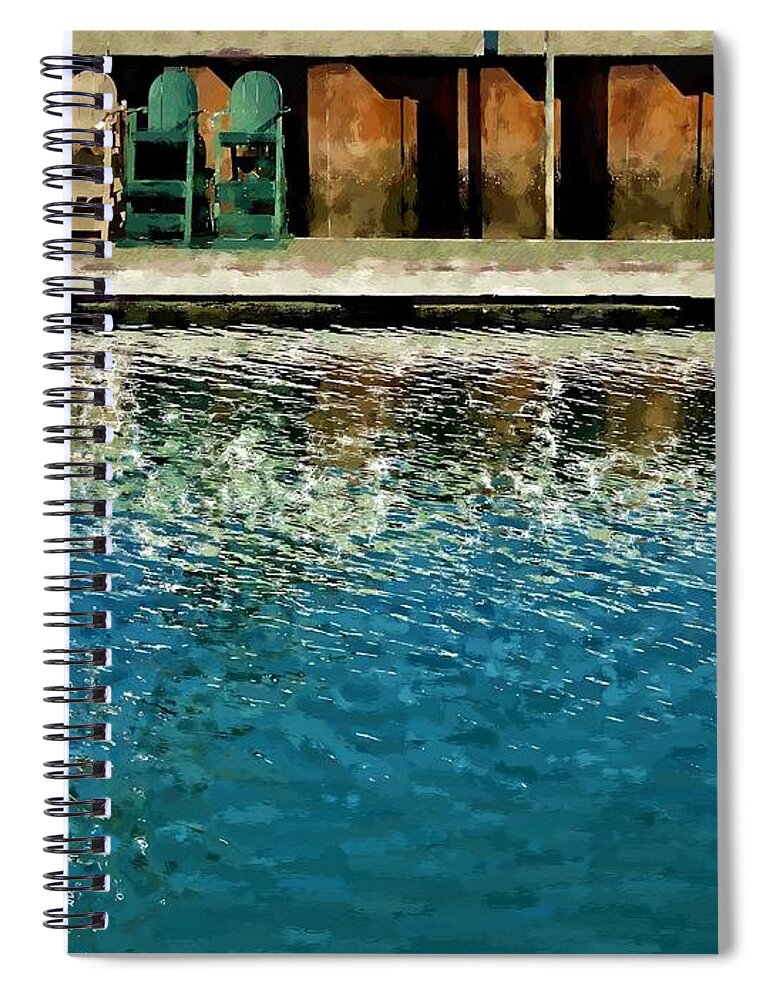Chairs Spiral Notebook featuring the photograph Painted Chairs Along the Canal by Katherine Erickson