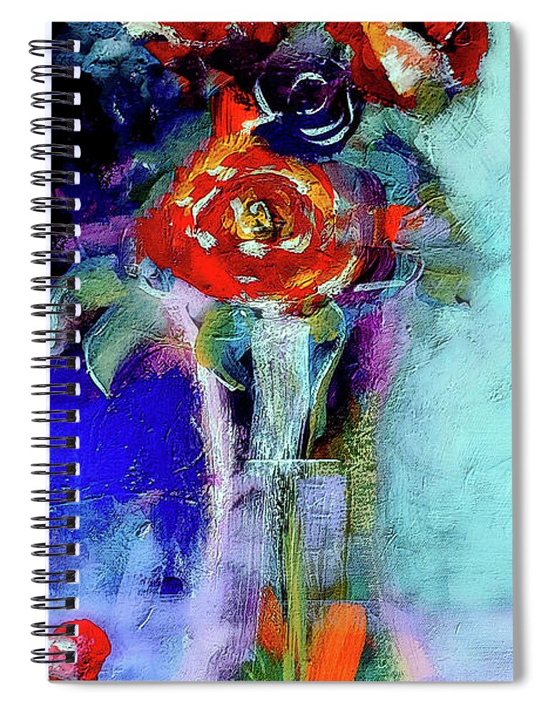 Floral Spiral Notebook featuring the painting Painterly Vase and Floral Arrangement by Lisa Kaiser
