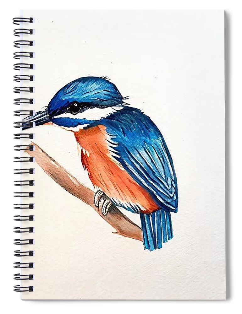Bird Spiral Notebook featuring the painting Painting Kingfisher bird nature illustration wild by N Akkash