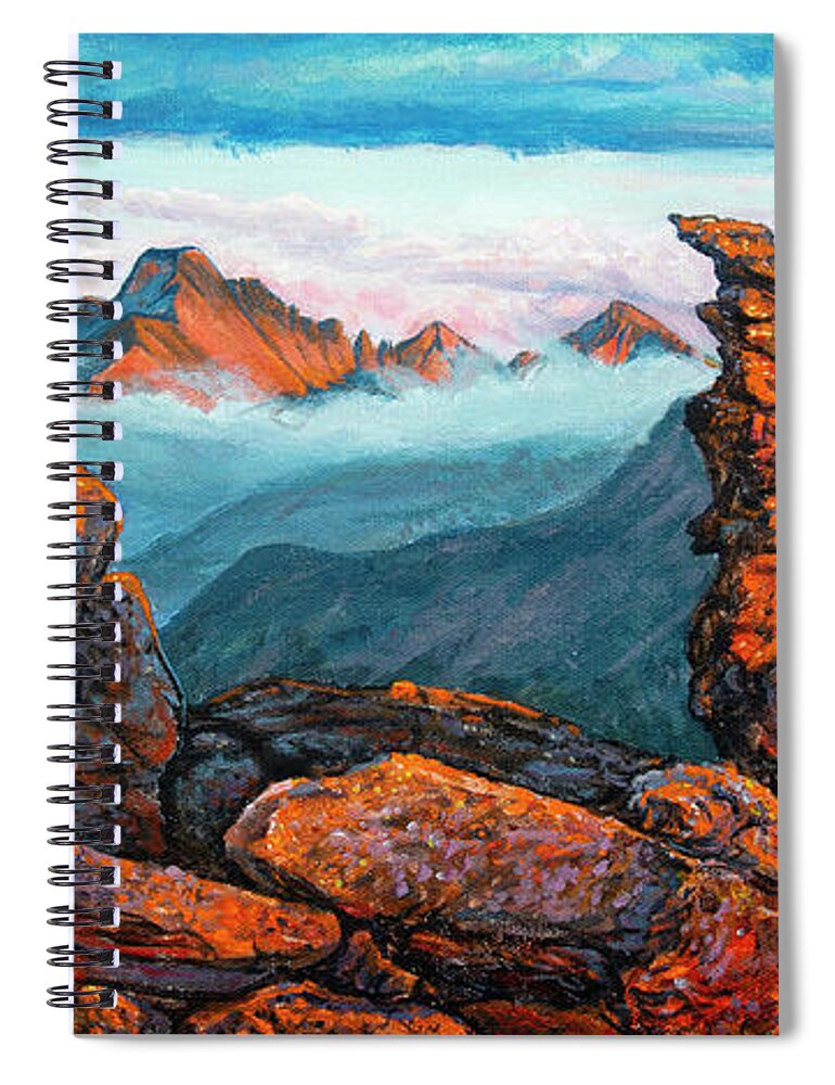 Rocky Mountain National Park Spiral Notebook featuring the painting Painting - Longs Peak and Rock Cut Sunset by Aaron Spong