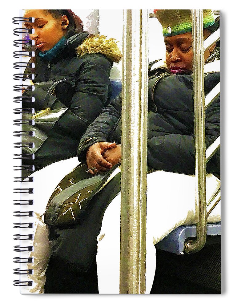 City Spiral Notebook featuring the painting Painting On The New York City Subway Women by Tony Rubino