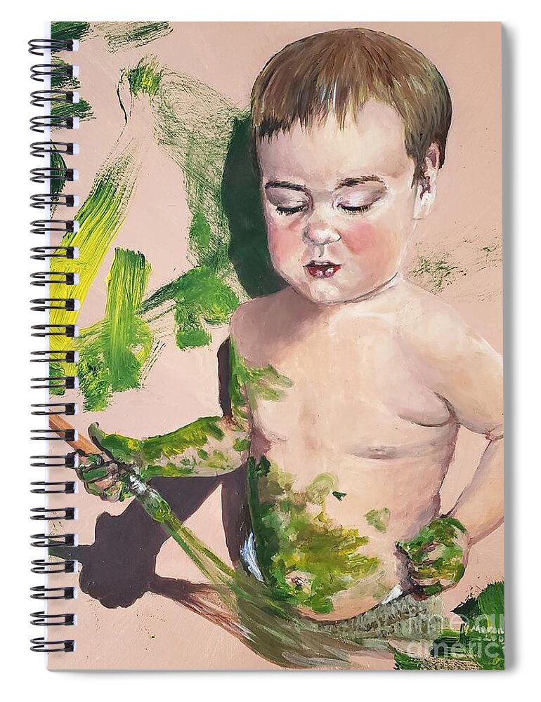 Selfie Spiral Notebook featuring the painting Painting one's self by Merana Cadorette
