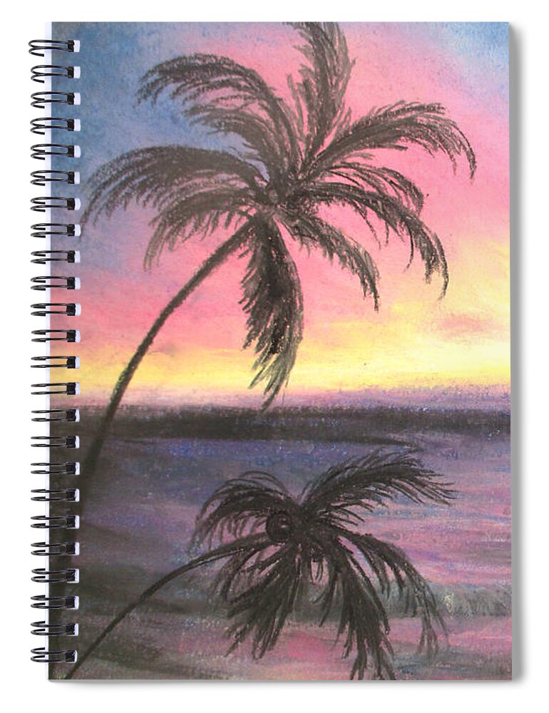 Palm Sunset Spiral Notebook featuring the painting Palm Set by Jen Shearer