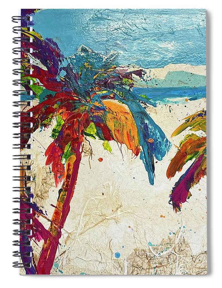 Palm Trees Spiral Notebook featuring the painting Palmas en La Playa by Elaine Elliott
