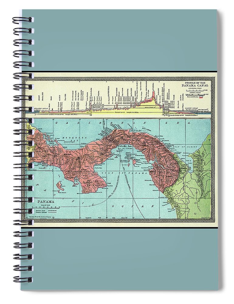 Panama Spiral Notebook featuring the photograph Panama Canal Vintage Map 1904 by Carol Japp