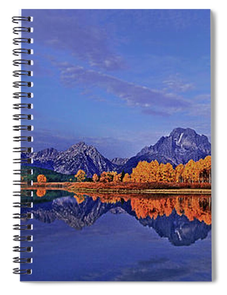 Dave Wellling Spiral Notebook featuring the photograph Panorama Fall Morning Oxbow Bend Grand Tetons by Dave Welling
