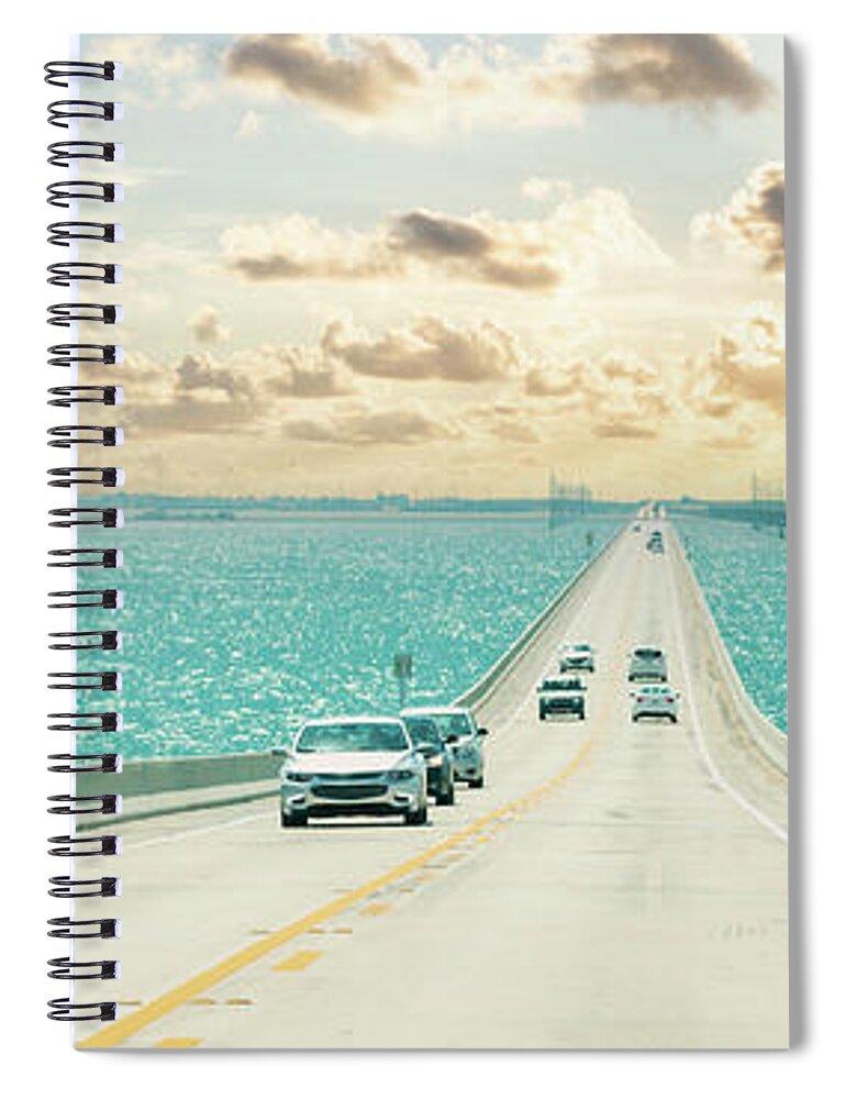 Florida Spiral Notebook featuring the photograph Panorama of Road US1 to Key West over Florida keys by Maria Kray