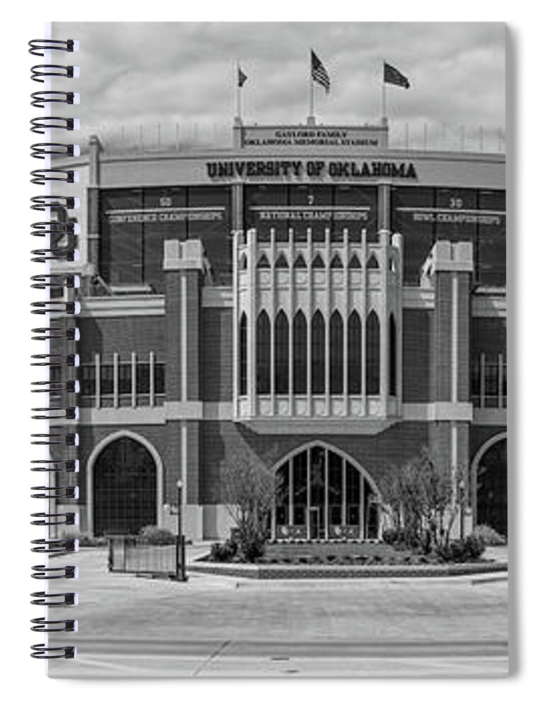 Big 12 Spiral Notebook featuring the photograph Panoramic view of the Gaylord Family Memorial Football Stadium at University of Oklahoma Sooners by Eldon McGraw