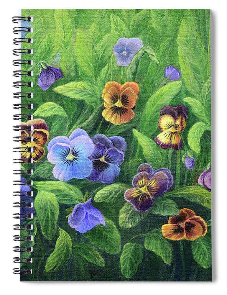 Pansies Spiral Notebook featuring the painting Pansies for Barbara by Sarah Irland