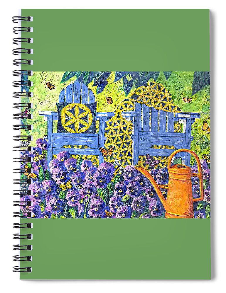 Purple Pansies Spiral Notebook featuring the painting Pansy Quilt Garden by Diane Phalen