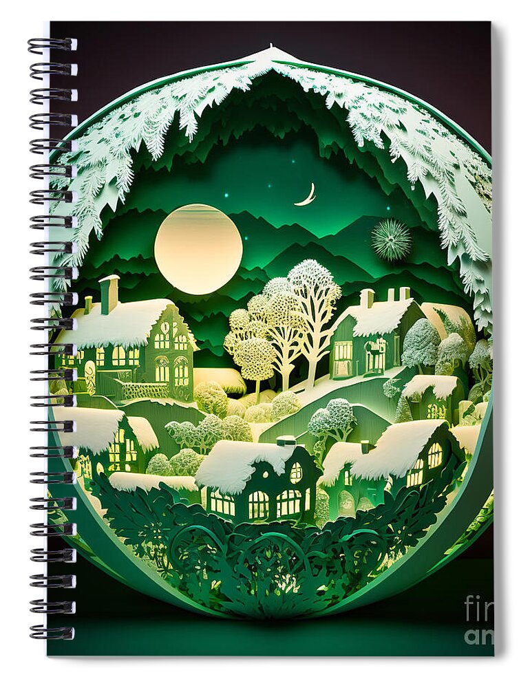 Papercut Spiral Notebook featuring the mixed media Papercut Winter Scene by Jay Schankman