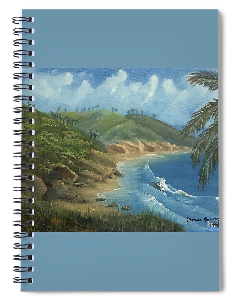 Beach Spiral Notebook featuring the painting Paradise Beach by Thomas Janos