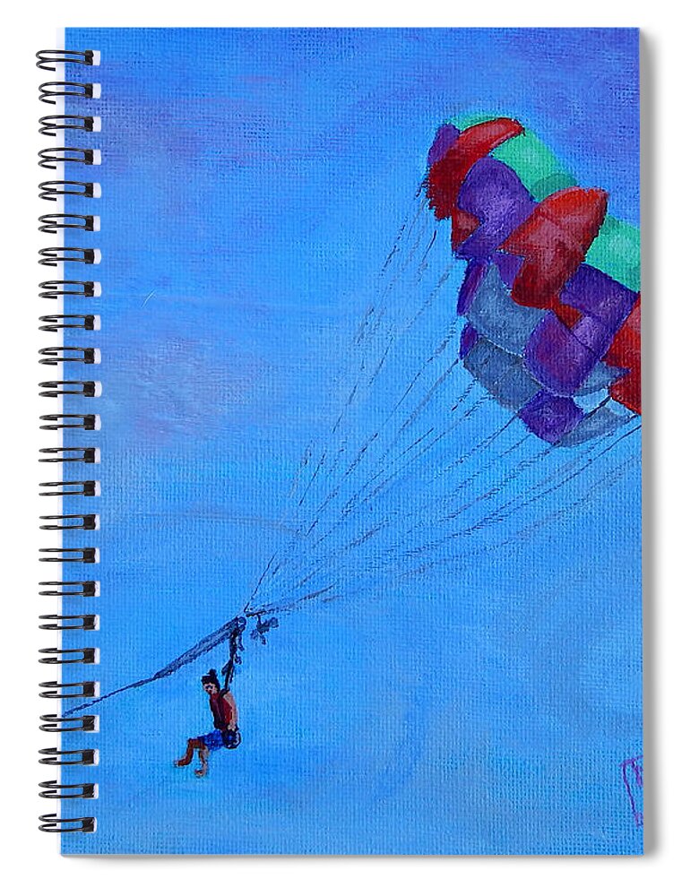 Parasail Spiral Notebook featuring the painting Parasailor With a Manbun by Mike Kling