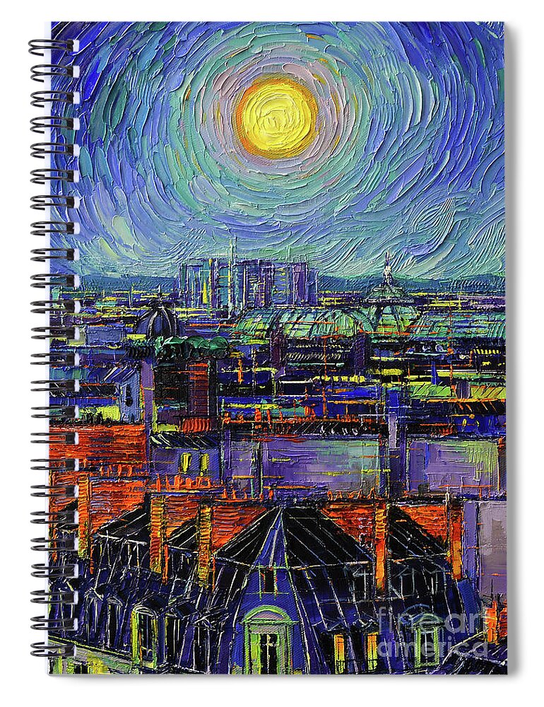 Paris Roofs In Moonlight Spiral Notebook featuring the painting PARIS ROOFS IN MOONLIGHT oil painting Mona Edulesco by Mona Edulesco