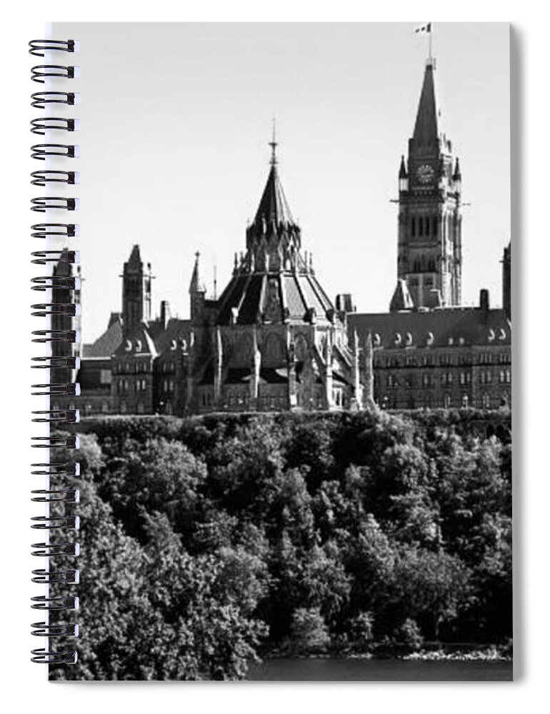 All Spiral Notebook featuring the digital art Parliament Hill Ottawa in Canada Black and White KN65 by Art Inspirity