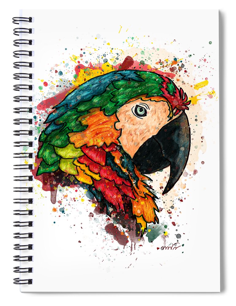 Parrot Spiral Notebook featuring the painting Parrot portrait painting on white background, Macaw parrot by Nadia CHEVREL