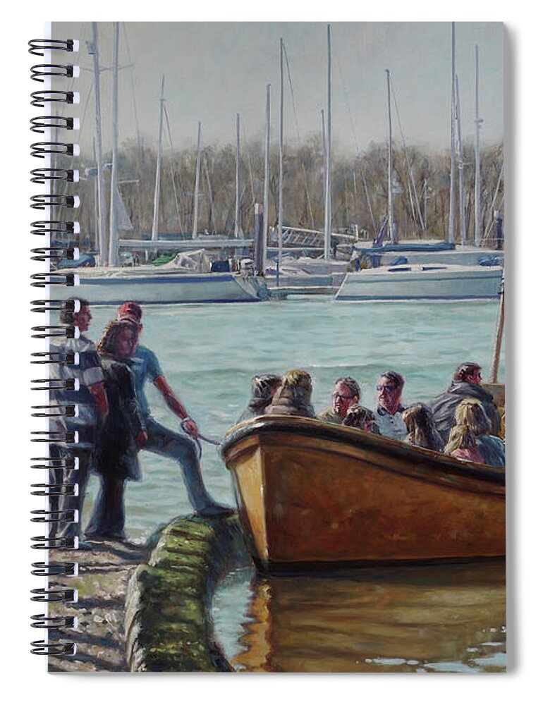 Taxi Spiral Notebook featuring the painting Passengers boarding the Hamble Water Taxi in Hampshire by Martin Davey