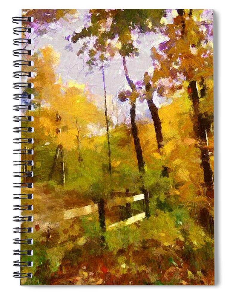 Autumn Spiral Notebook featuring the mixed media Path into November by Christopher Reed