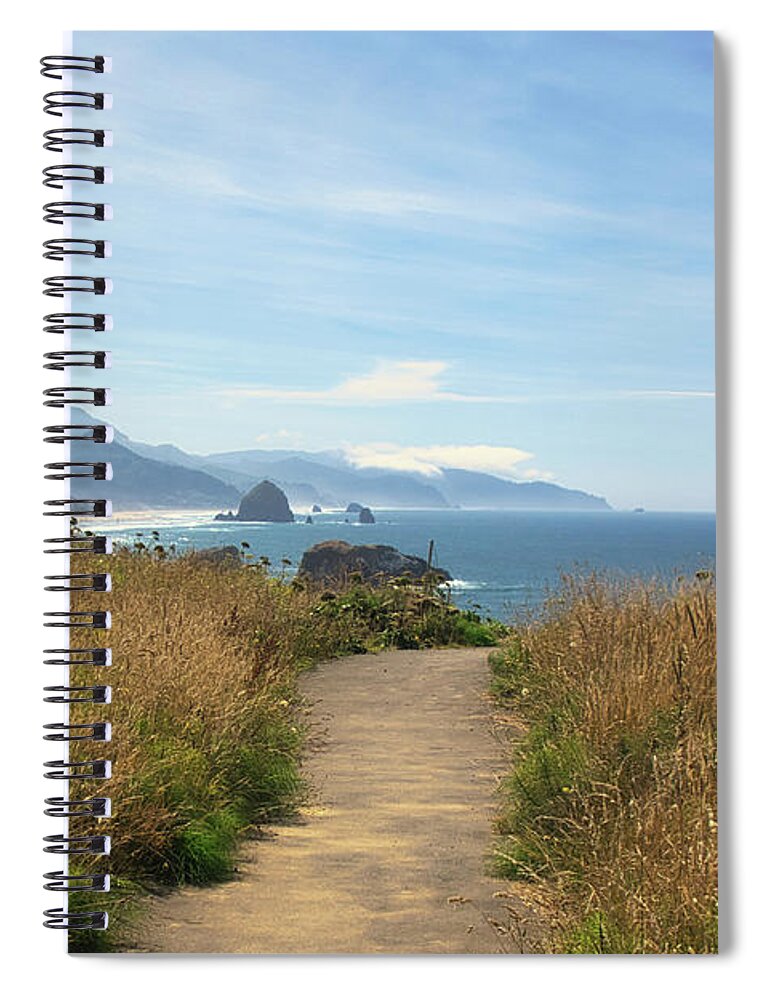 Beach Spiral Notebook featuring the photograph Path overlooking Haystack Rock by Matthew DeGrushe