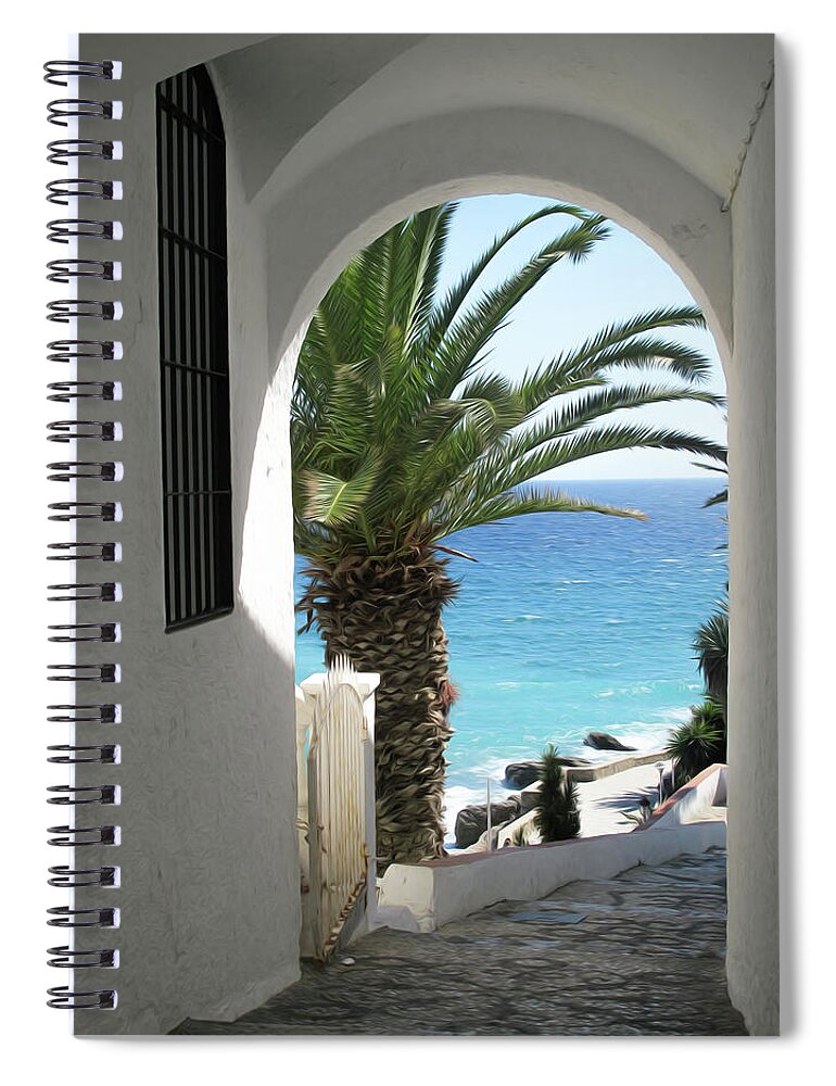 Spain Spiral Notebook featuring the digital art Path to the beach in Nerja by Naomi Maya
