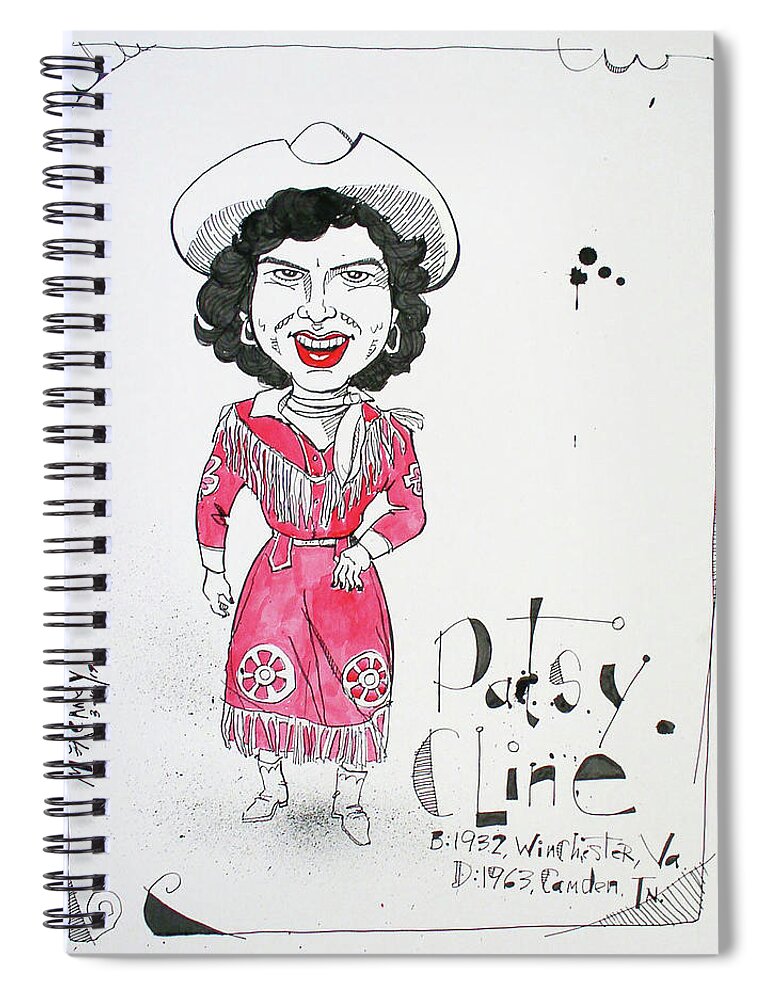  Spiral Notebook featuring the drawing Patsy Cline by Phil Mckenney