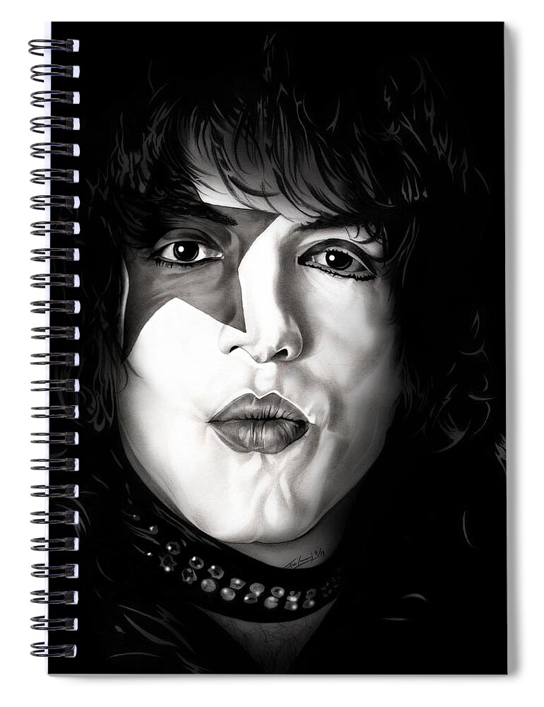 Kiss Spiral Notebook featuring the drawing Paul Stanley - KISS - Black and White Edition by Fred Larucci