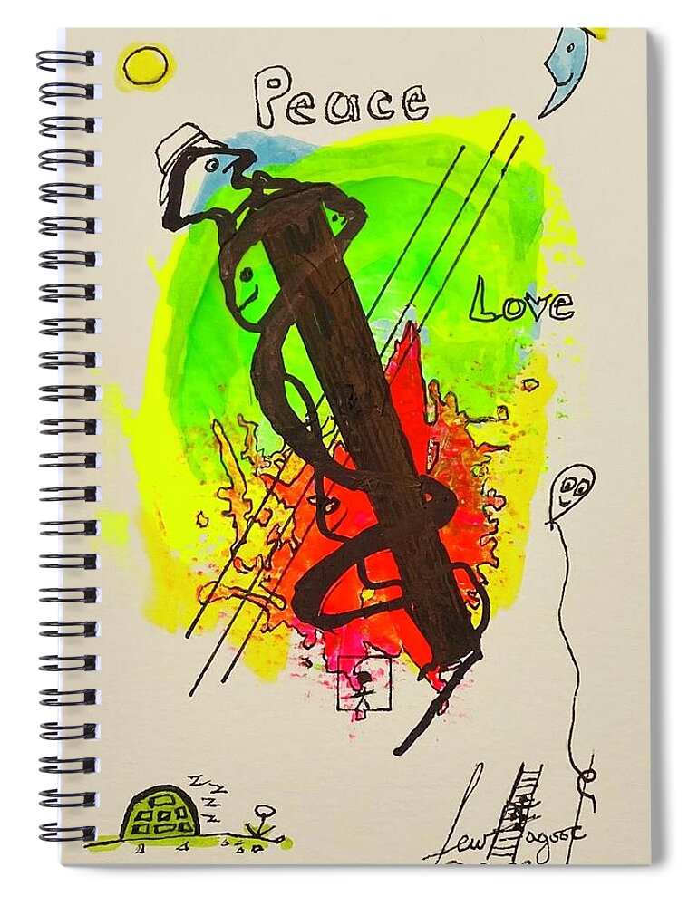  Spiral Notebook featuring the mixed media Peace and Love Faces 81034 by Lew Hagood
