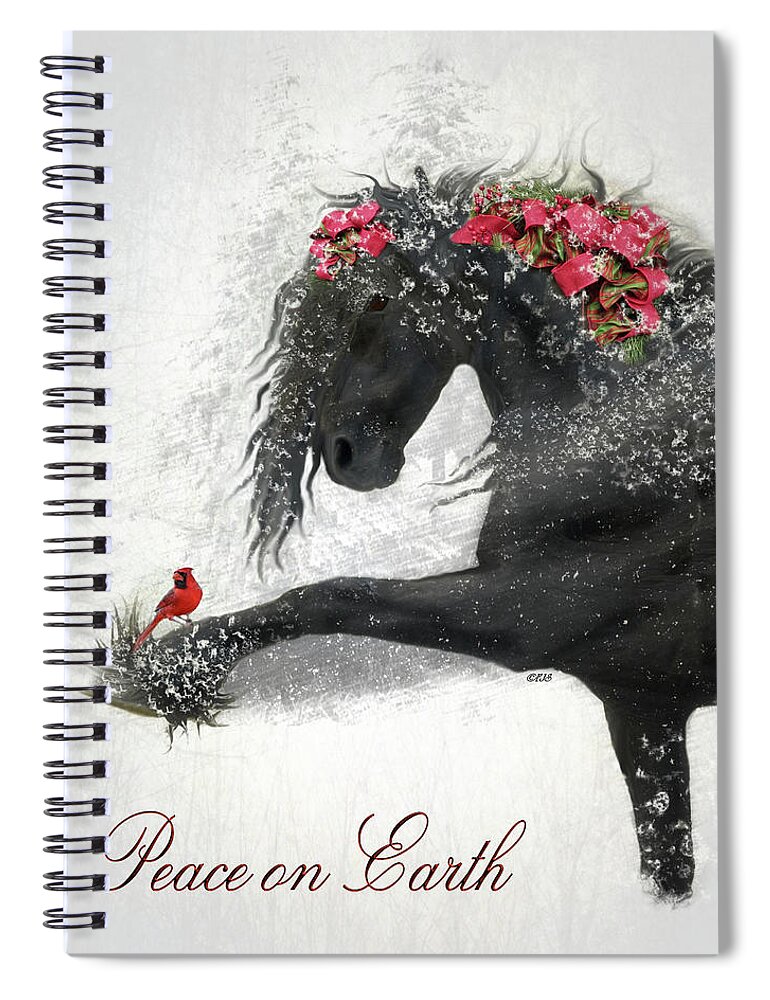 Friesian Holiday Spiral Notebook featuring the digital art Peace on Earth FJS by Fran J Scott