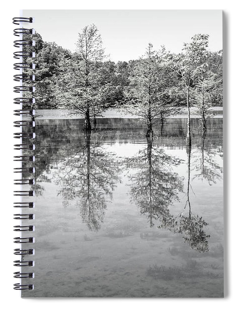 Carolina Spiral Notebook featuring the photograph Peaceful Cypress Reflections in Black and White by Debra and Dave Vanderlaan