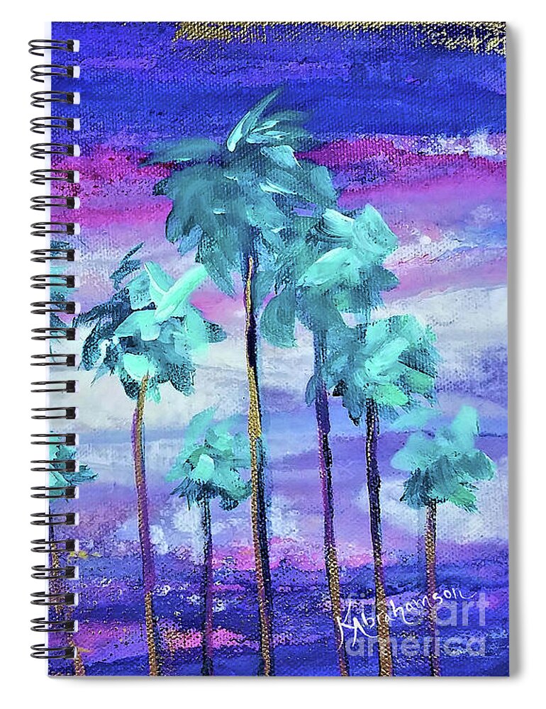 Palm Trees Spiral Notebook featuring the painting Peaceful Purple Sunset Cluster of Palms by Kristen Abrahamson