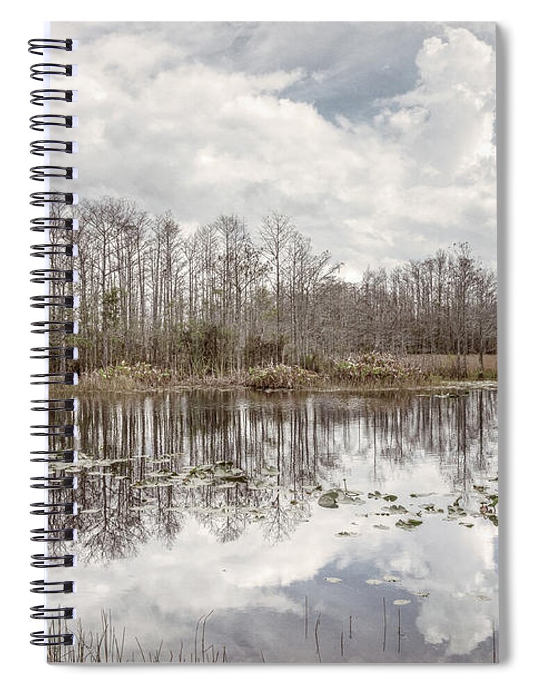 Clouds Spiral Notebook featuring the photograph Peaceful Soft Reflections on the Everglades by Debra and Dave Vanderlaan