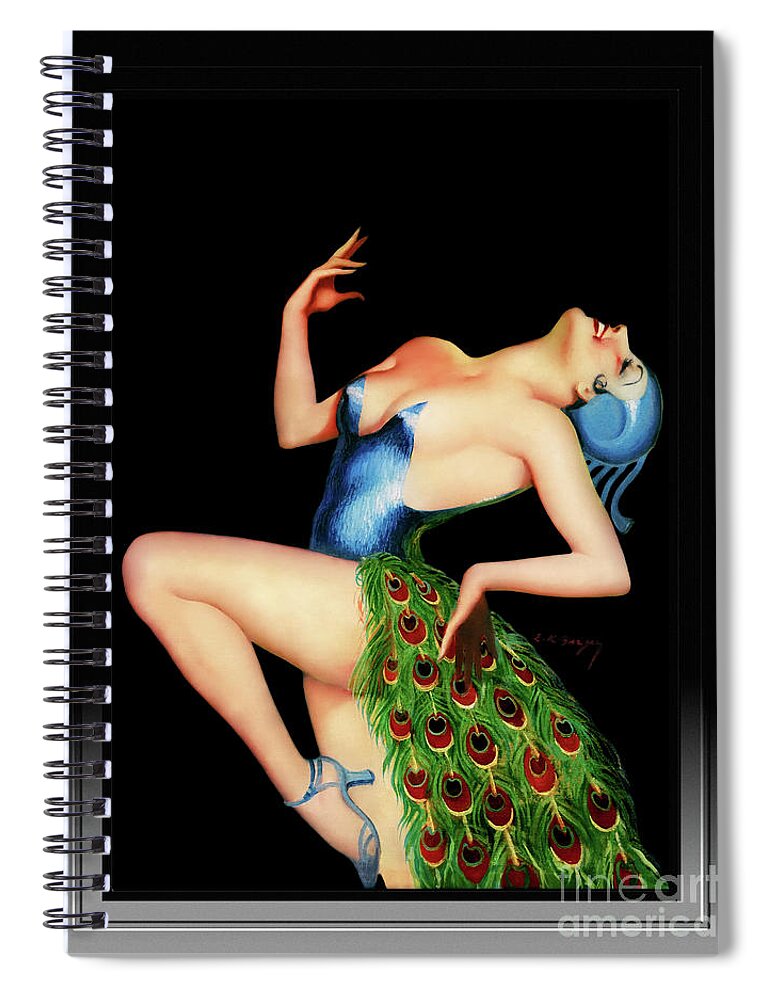 Peacock Dancer Spiral Notebook featuring the painting Peacock Dancer by Earle Kulp Bergey Vintage Art Reproduction by Rolando Burbon