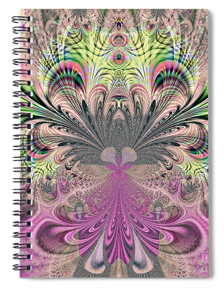 Peacock Feathers Bouquet Fractal Spiral Notebook featuring the digital art Peacock Feathers Bouquet Fractal 157 by Rose Santuci-Sofranko