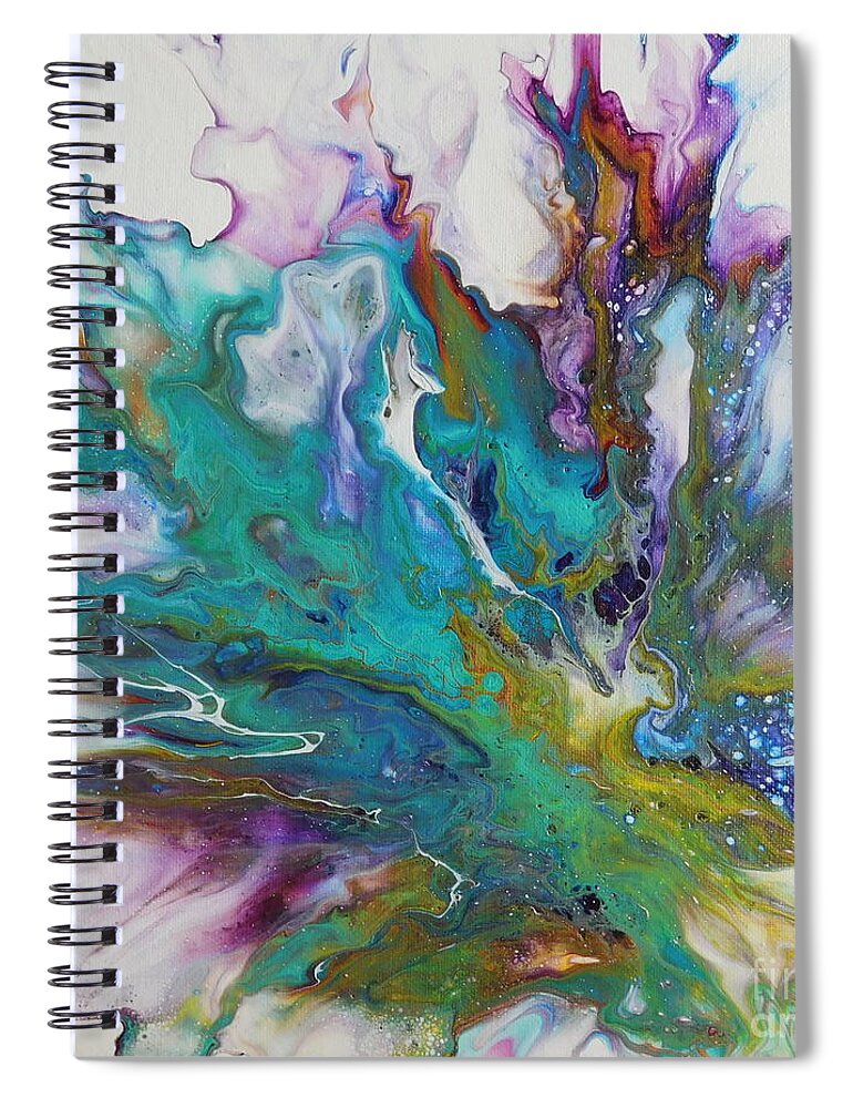 This Abstract Combines All My Favorite Colors And Allows Them To Escape Into Ribbons Spiral Notebook featuring the painting Peacock by Joan Clear