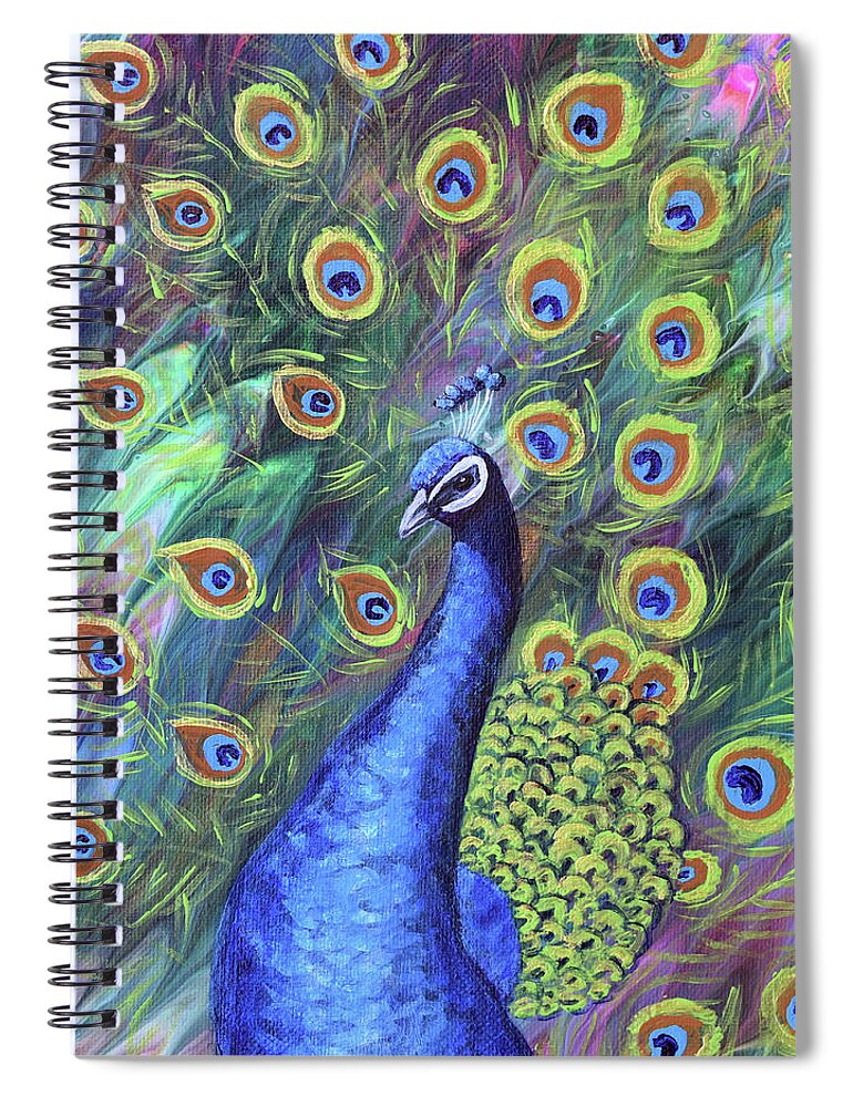 Peacock Spiral Notebook featuring the painting Peacock by Laura Iverson