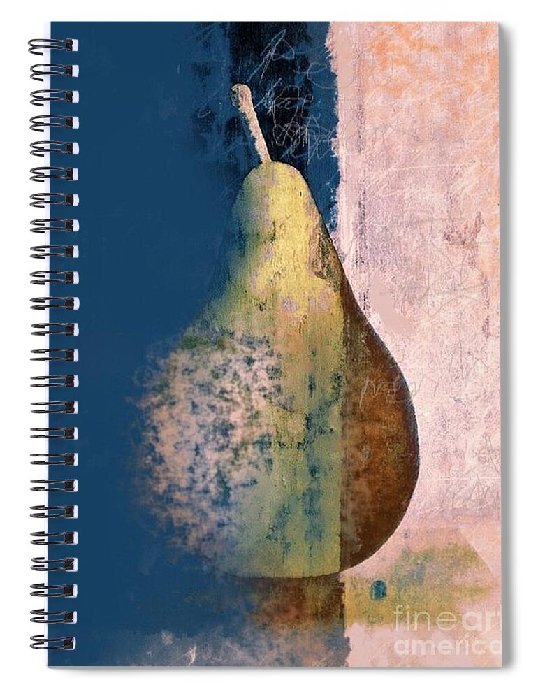 Pear Spiral Notebook featuring the painting Pear abstract - blue pink by Vesna Antic