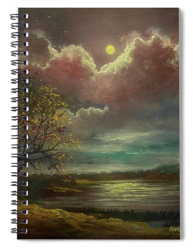 Moonlight Spiral Notebook featuring the painting Pearl Of The Night by Rand Burns
