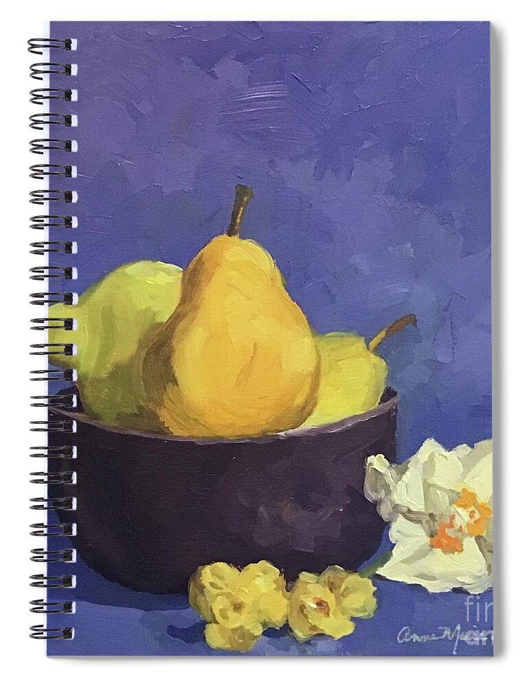 Pear Spiral Notebook featuring the painting Pears on Purple by Anne Marie Brown