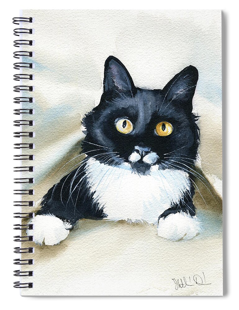 Cat Spiral Notebook featuring the painting Peekaboo Tuxedo Cat Painting by Dora Hathazi Mendes
