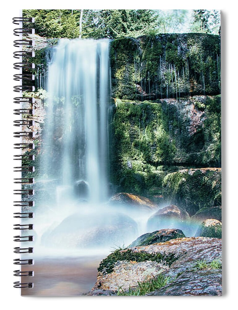Jizera Mountains Spiral Notebook featuring the photograph Summer colours colour the ice waterfall during sunrise. Jizera Mountains by Vaclav Sonnek