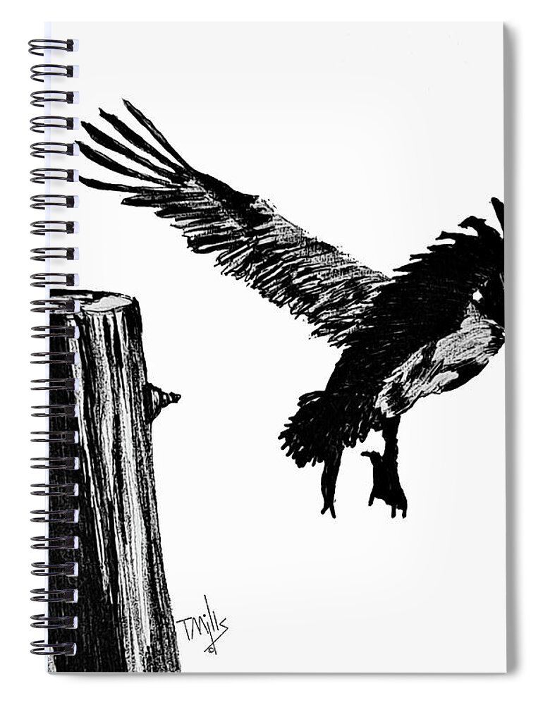 Bird Spiral Notebook featuring the drawing Pelican Takeoff by Terri Mills