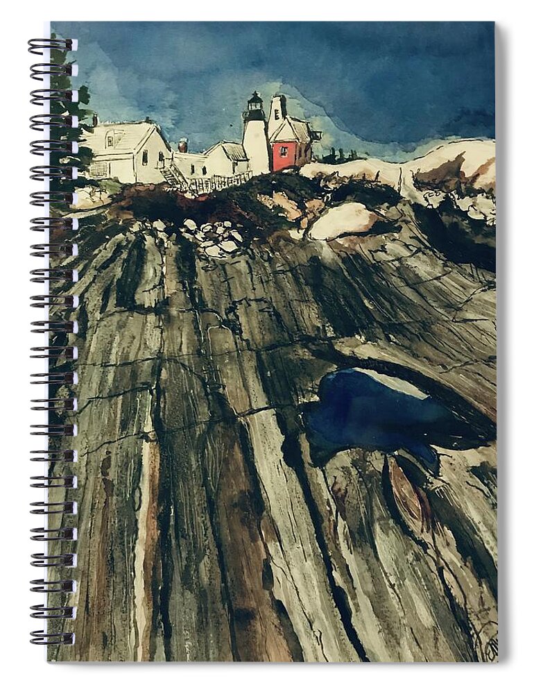 Lighthouse Spiral Notebook featuring the painting Pemaquid Point Lighthouse by Eileen Backman