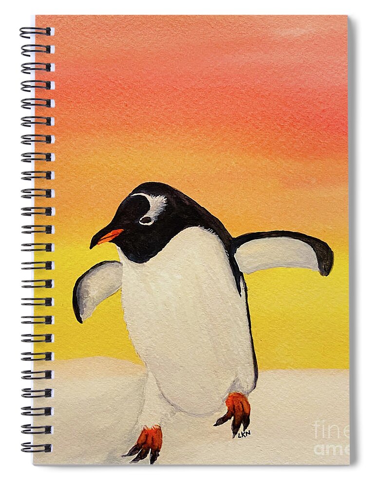 Penguin Spiral Notebook featuring the painting Penguin at Sunset by Lisa Neuman