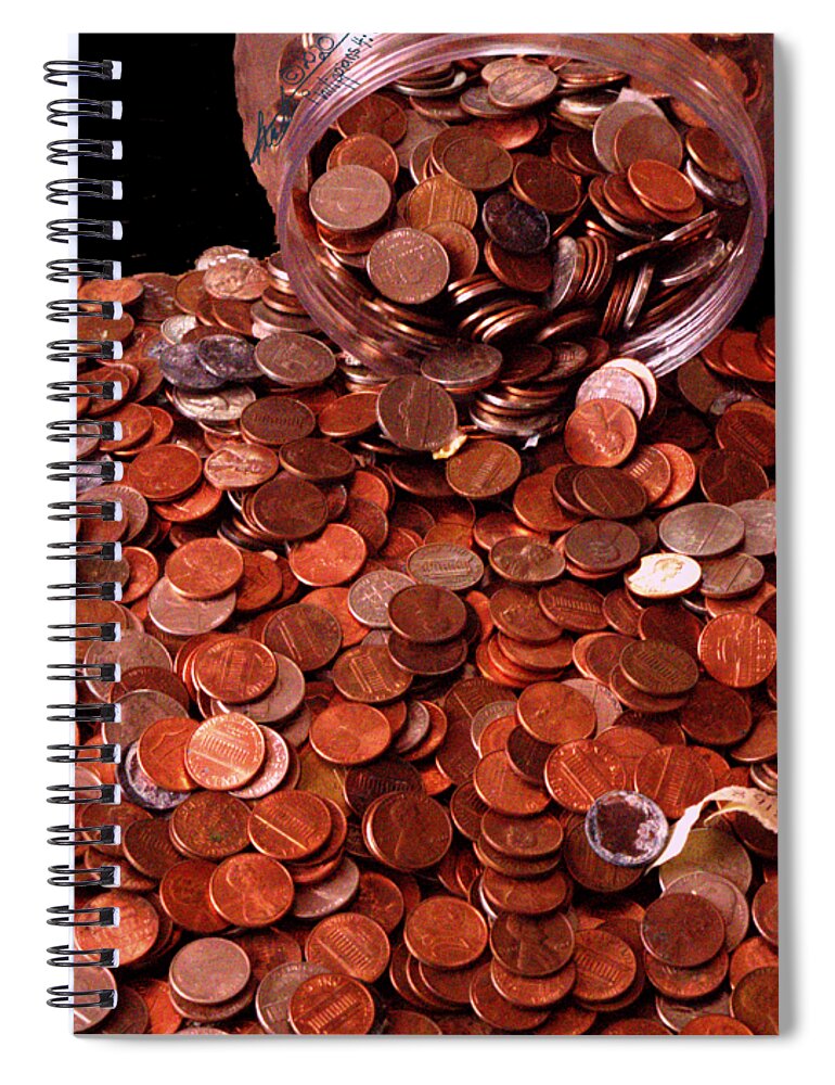 Coin;money;penny;pennies;jar Spiral Notebook featuring the digital art Pennies by Leon deVose