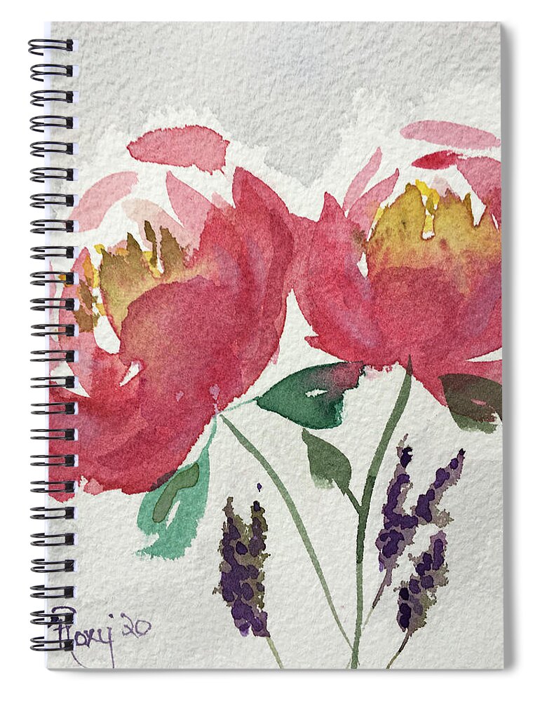 Peony Spiral Notebook featuring the painting Peonies and Lavender by Roxy Rich